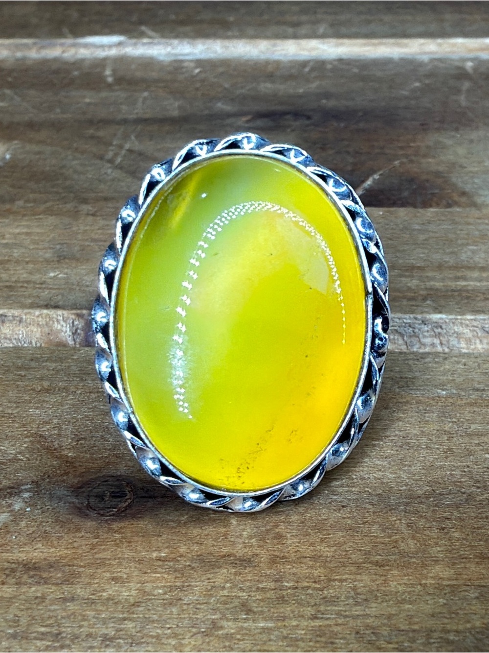 Southwestern Yellow Chalcedony Gemstone Ring Size 7.5 925 Silver Plated Bohemian